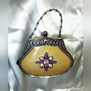 Adorable Purse Shaped Enameled PartyLite Trinket Dish / Tea Light Holder